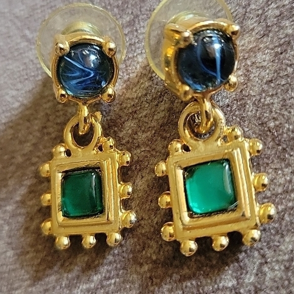 Vtg Space Age Art Noveau Acrylic Gem Nebula Castlecore Dangle Earrings - Picture 4 of 5